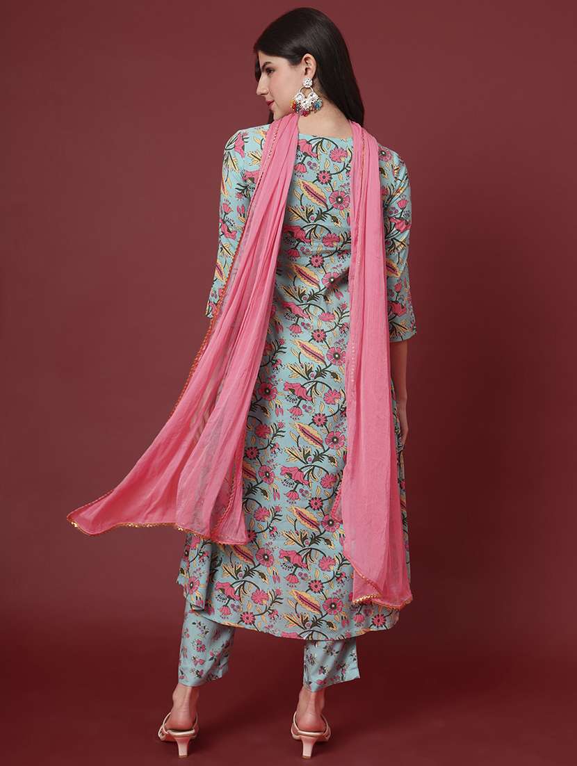 women floral three quarter sleeve kurta pant with dupatta set - 22239796 -  Standard Image - 2