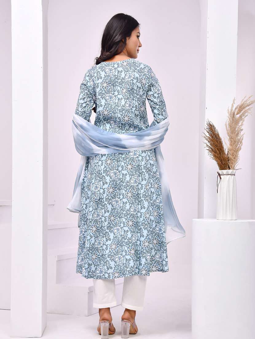 women floral three quarter sleeve kurta pant with dupatta set - 22239812 -  Standard Image - 2