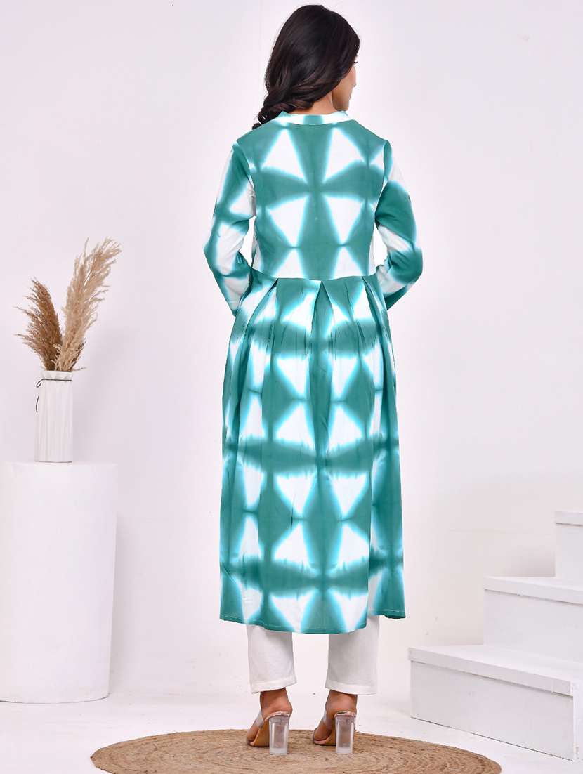 women printed three quarter sleeve a-line kurta - 22239823 -  Standard Image - 2