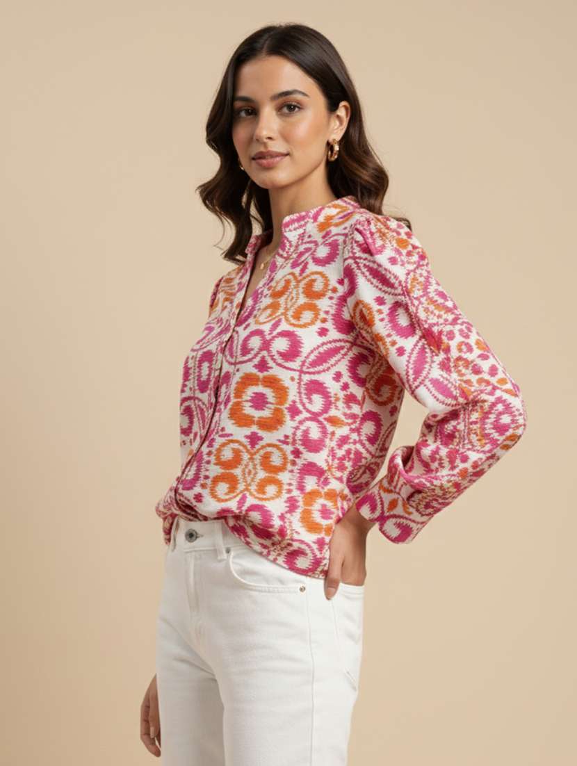 women printed mandarin neck long sleeve shirt - 22239826 -  Standard Image - 2