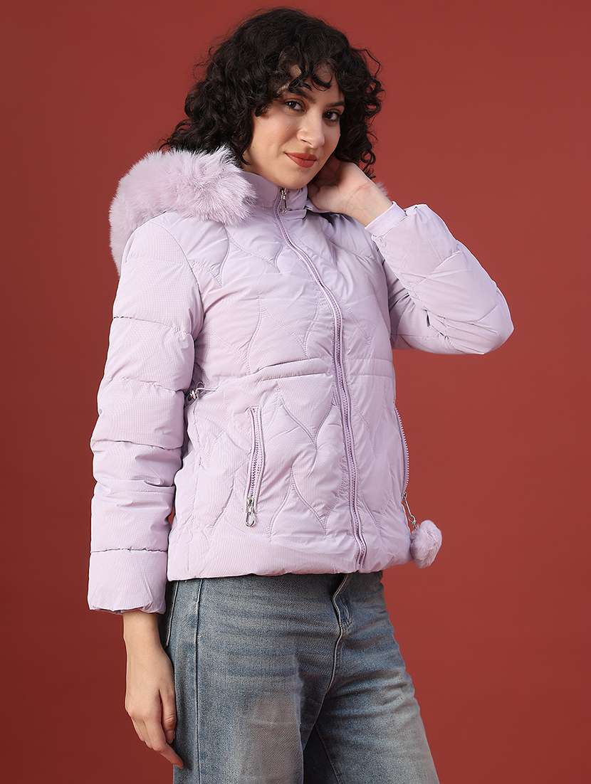 women solid long sleeve hooded puffer jacket - 22240184 -  Standard Image - 2