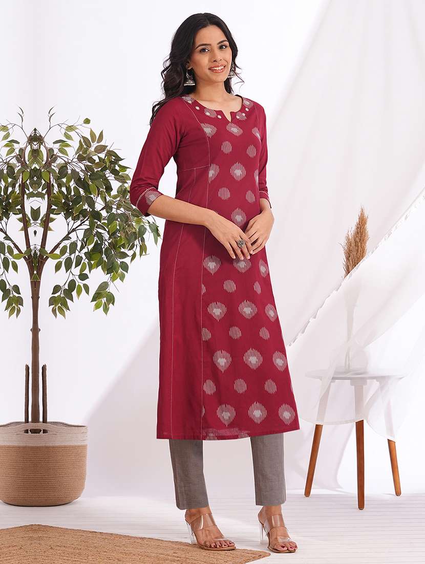 women self design three quarter sleeve a-line kurta - 22240414 -  Standard Image - 2