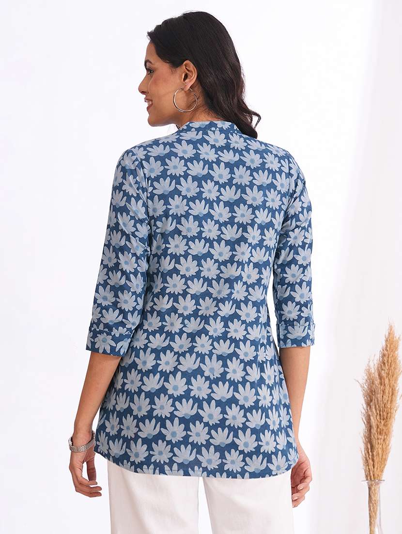 women printed three quarter sleeve a-line kurti - 22240430 -  Standard Image - 2