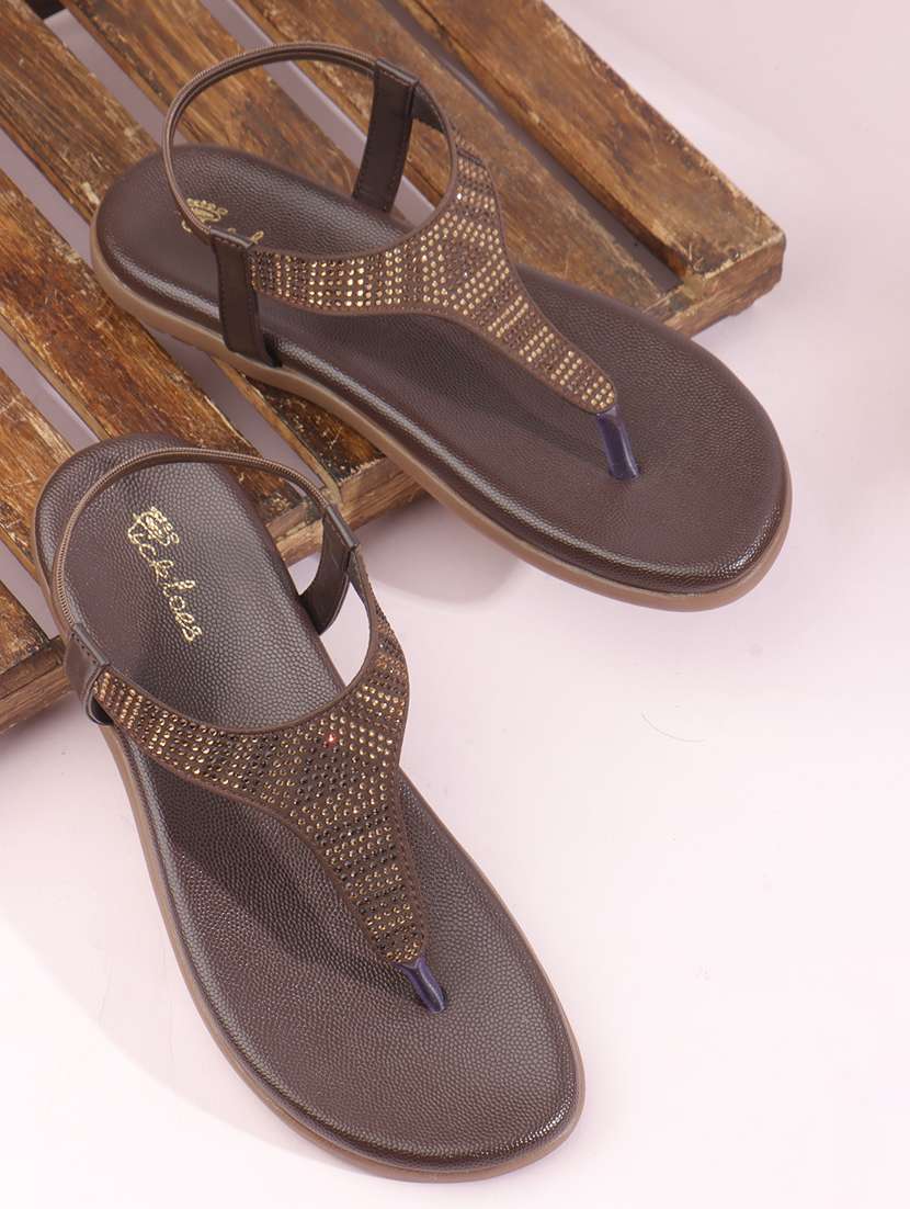 women t-strap embellished flat sandal