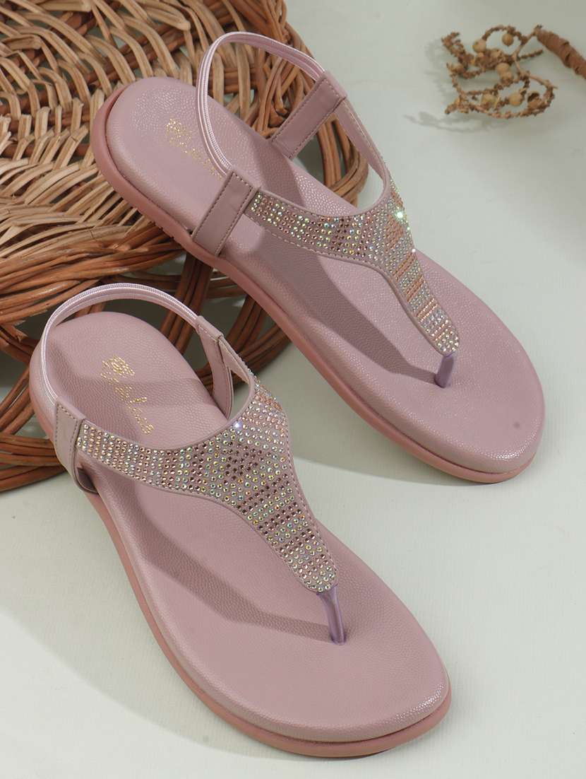 women t-strap embellished flat sandal