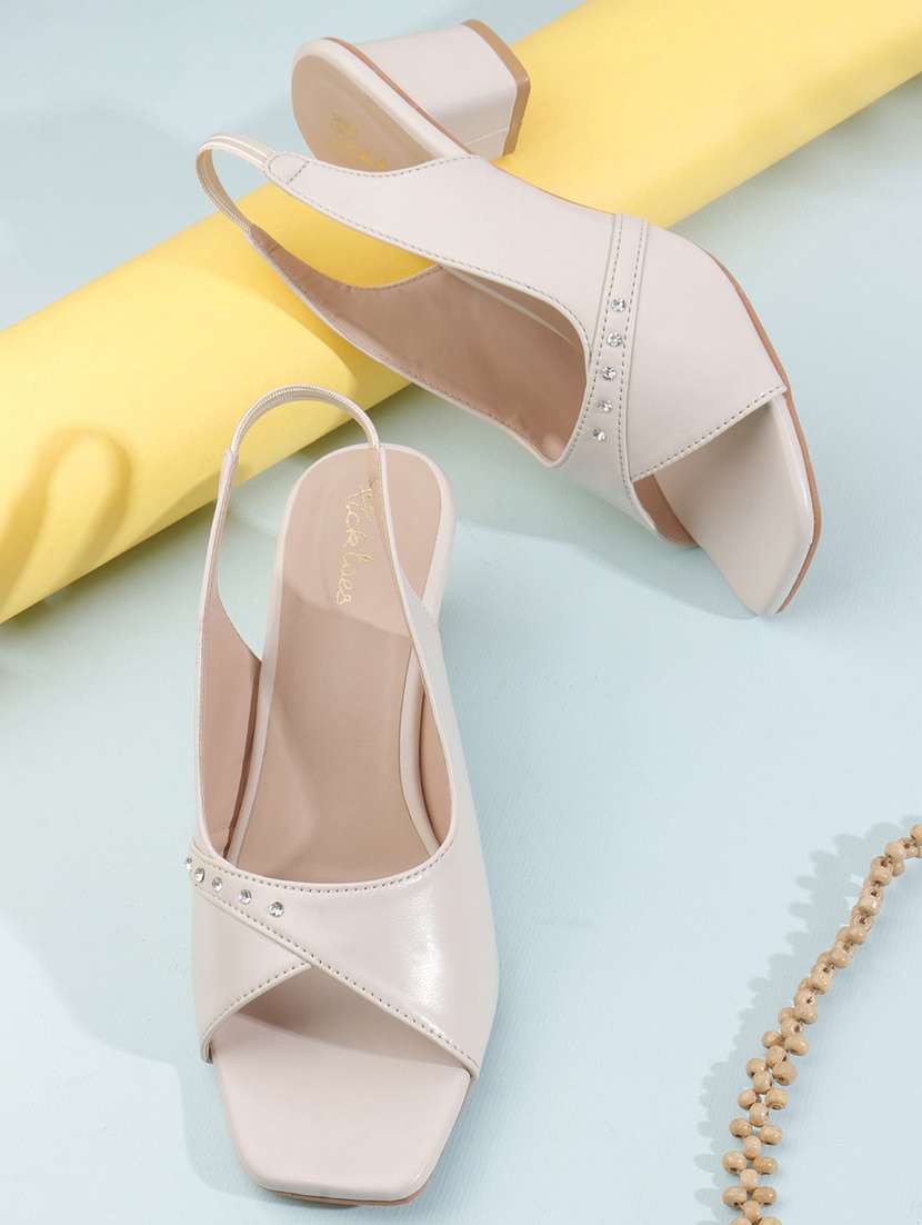 women solid back strap block heel sandal