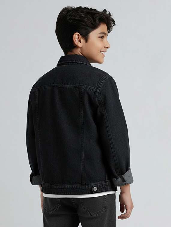 boys solid long sleeve denim regular jacket - 22240529 -  Standard Image - 2