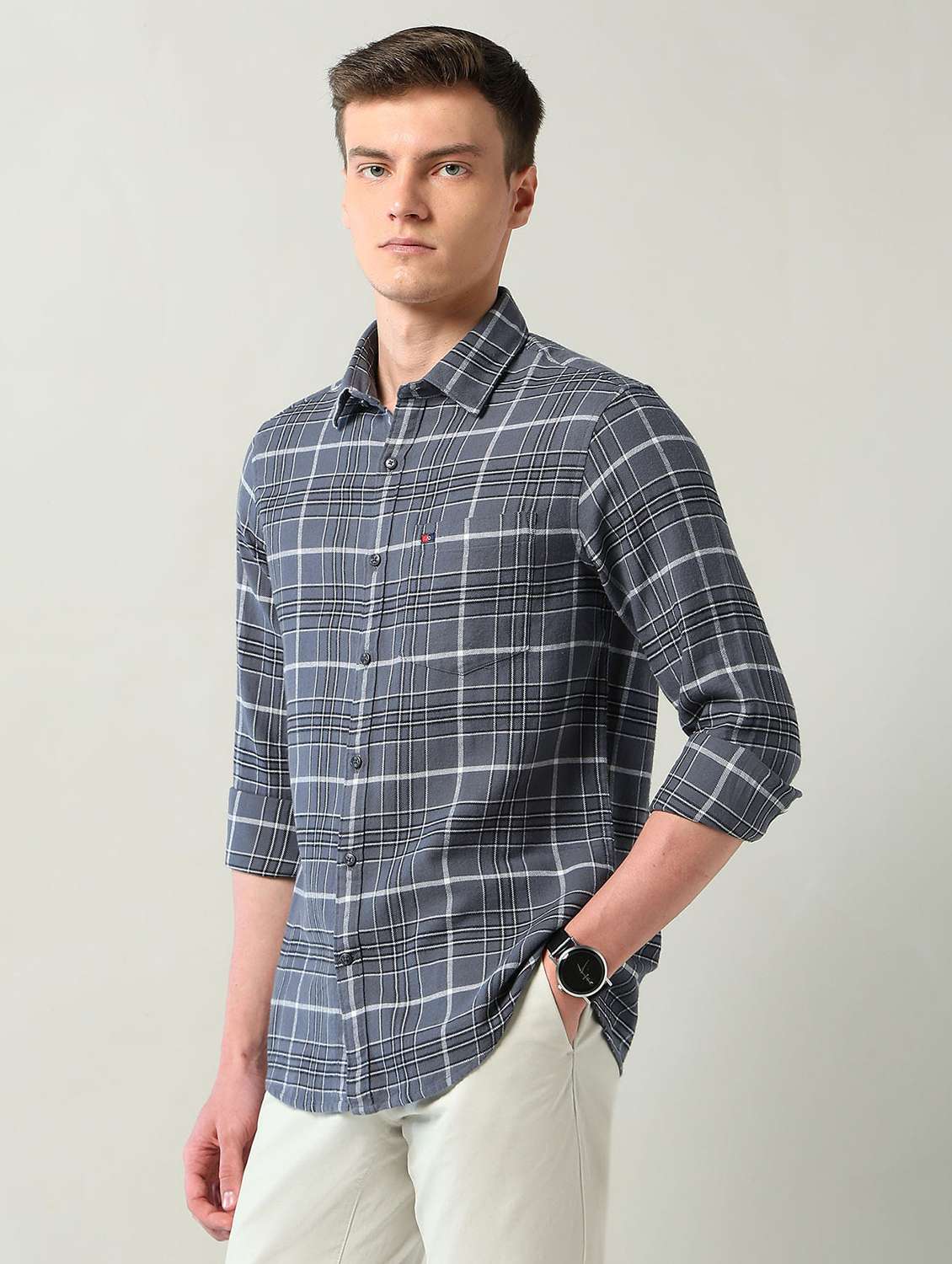 men checkered long sleeve slim fit casual shirt - 22240609 -  Standard Image - 2