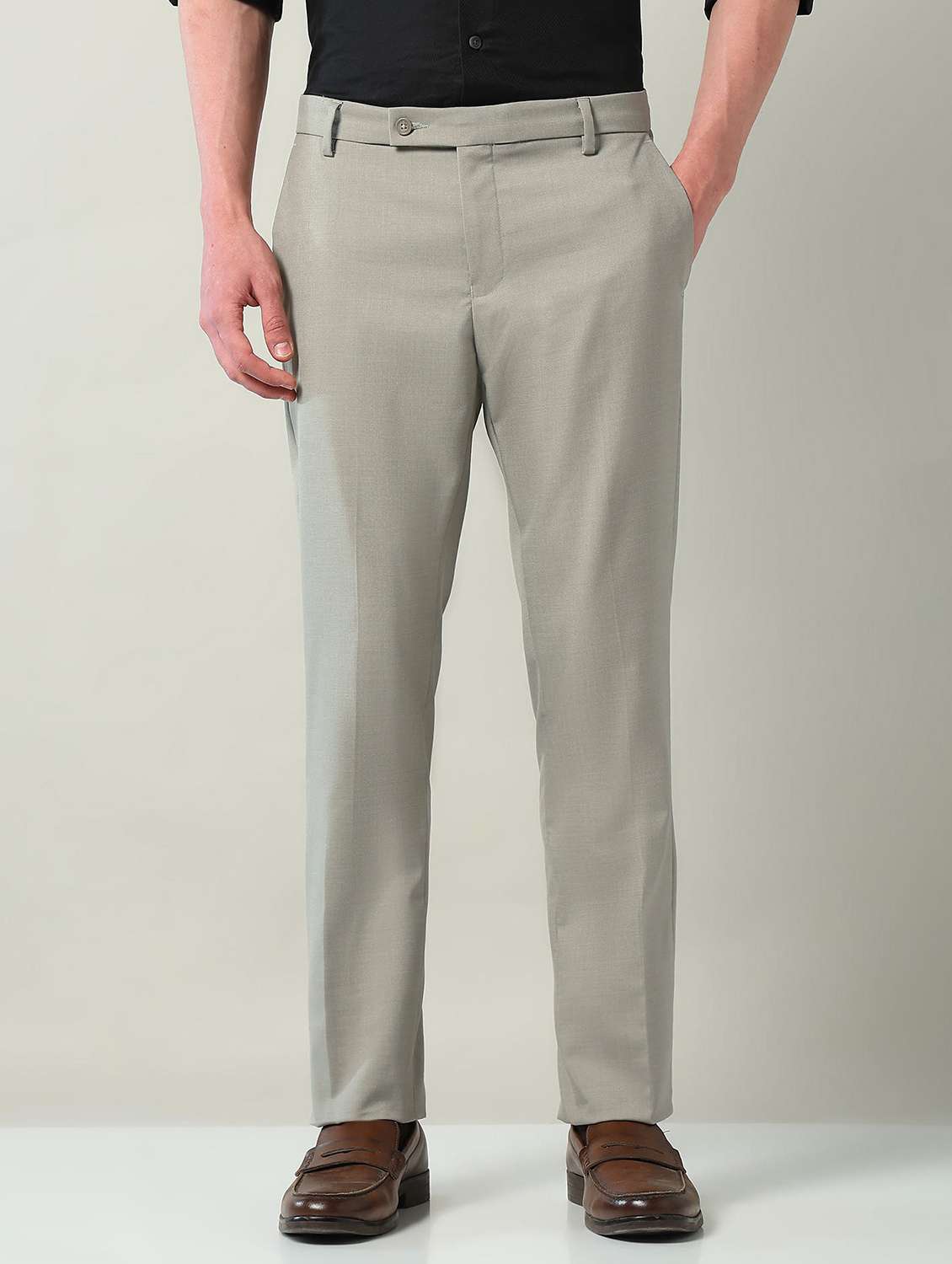 men solid mid rise flat front formal trouser