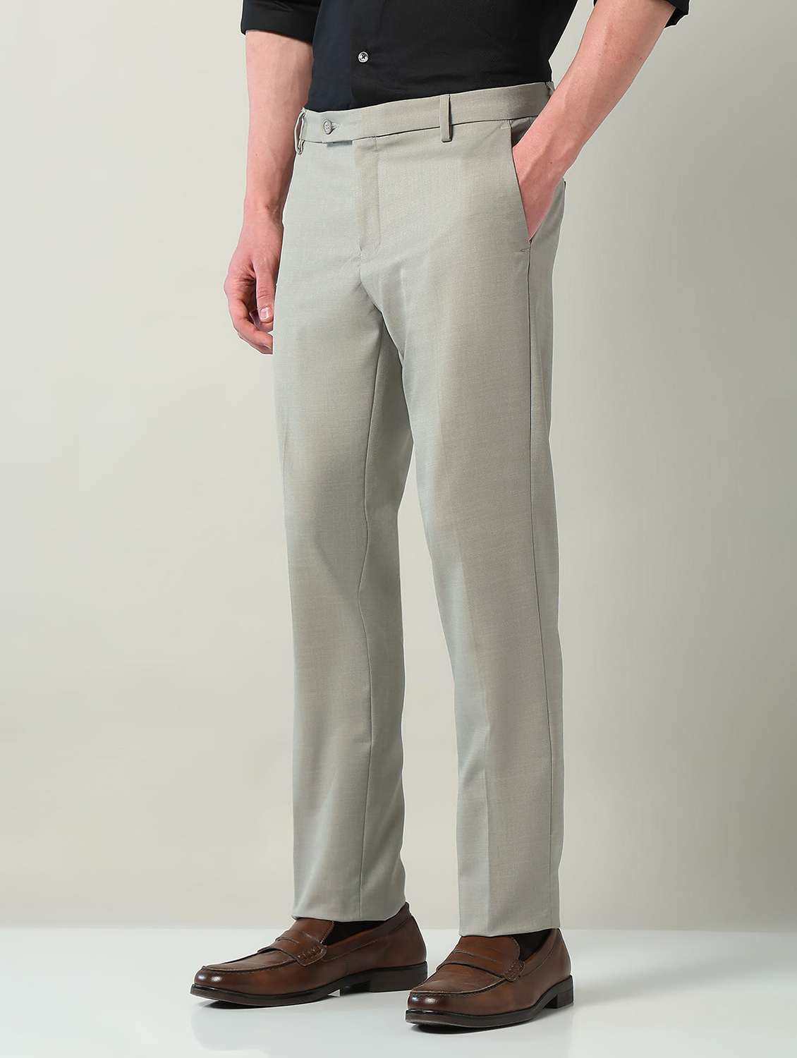 men solid mid rise flat front formal trouser - 22240610 -  Standard Image - 2