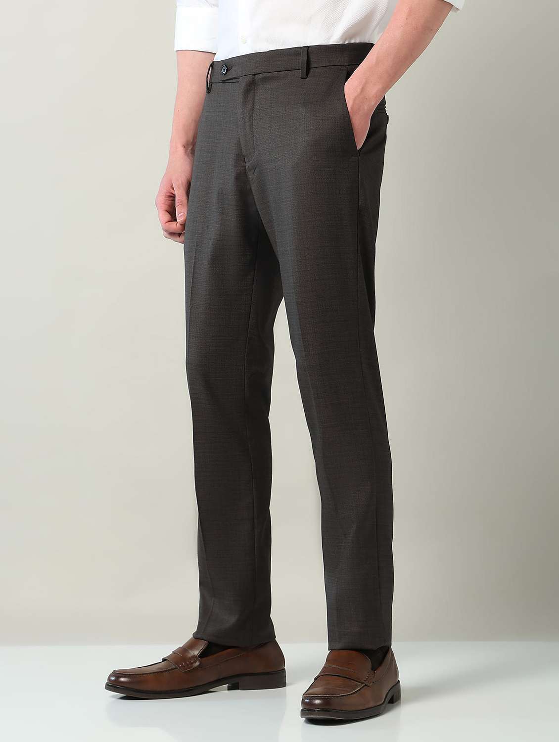 men solid mid rise flat front formal trouser - 22240611 -  Standard Image - 2