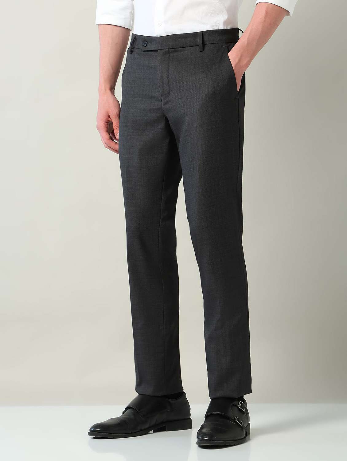 men solid mid rise flat front formal trouser - 22240612 -  Standard Image - 2