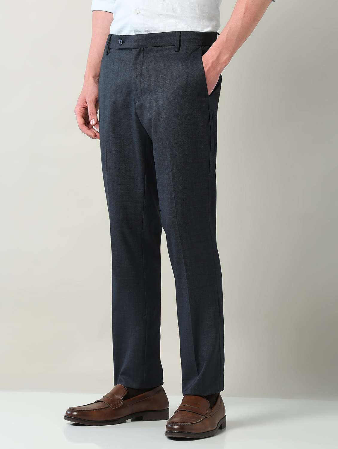 men solid mid rise flat front formal trouser - 22240613 -  Standard Image - 2