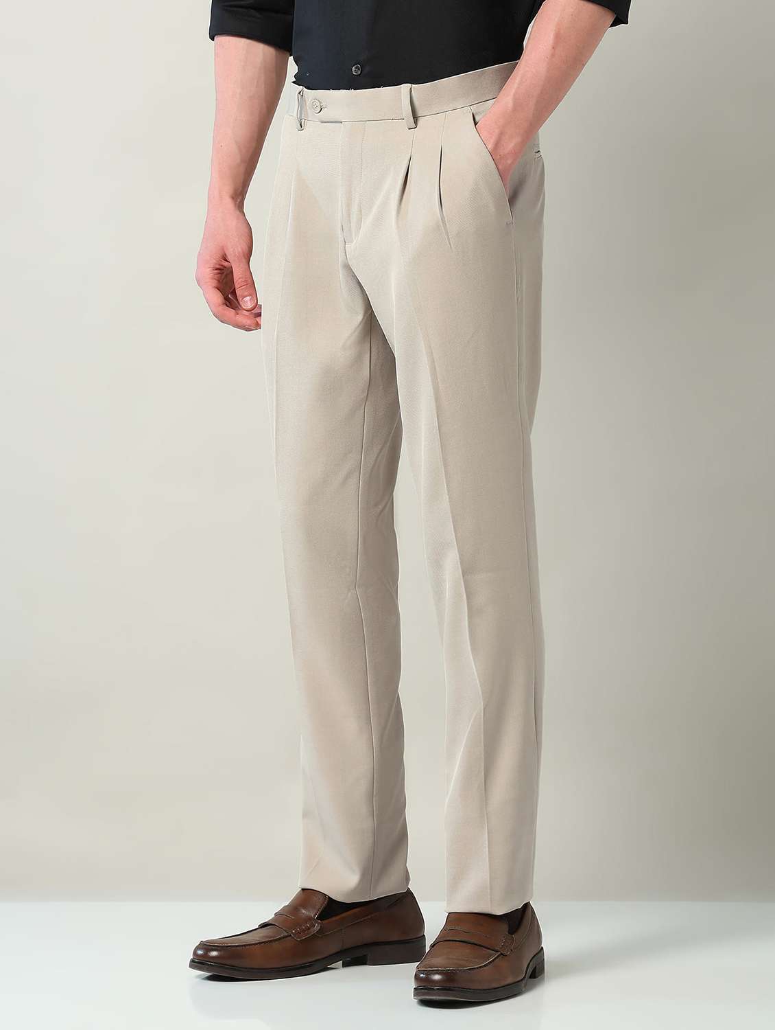 men solid mid rise pleated formal trouser - 22240617 -  Standard Image - 2