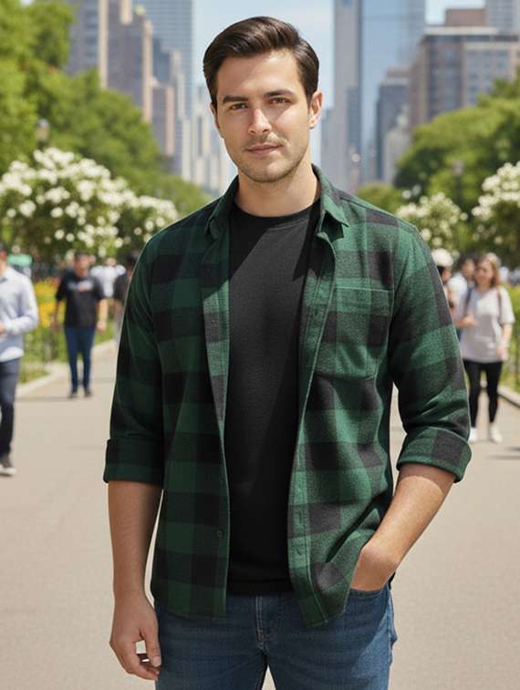 men checkered long sleeve regular fit shacket