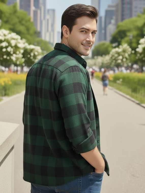 men checkered long sleeve regular fit shacket - 22240630 -  Standard Image - 2