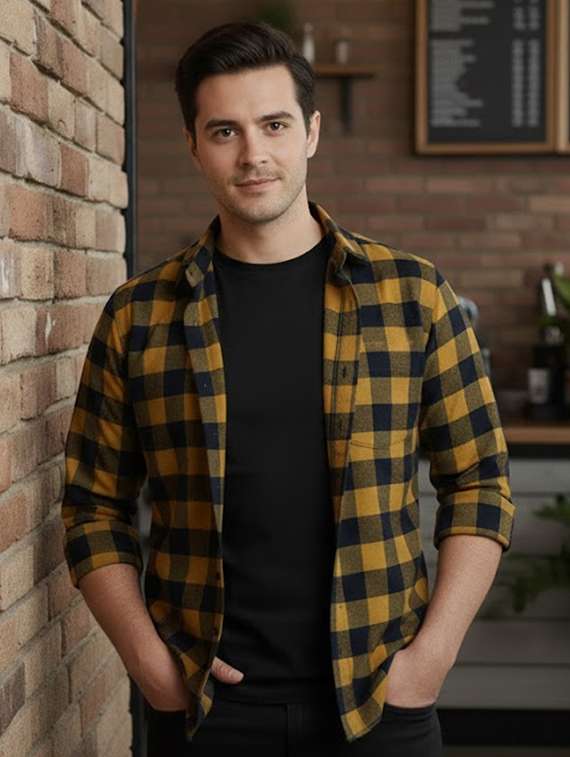 men checkered long sleeve regular fit shacket