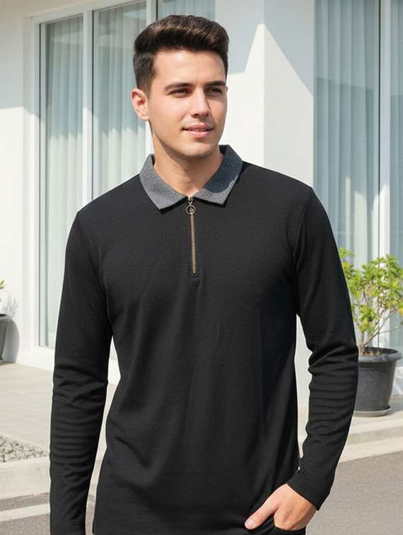 men textured long sleeve regular fit t-shirt