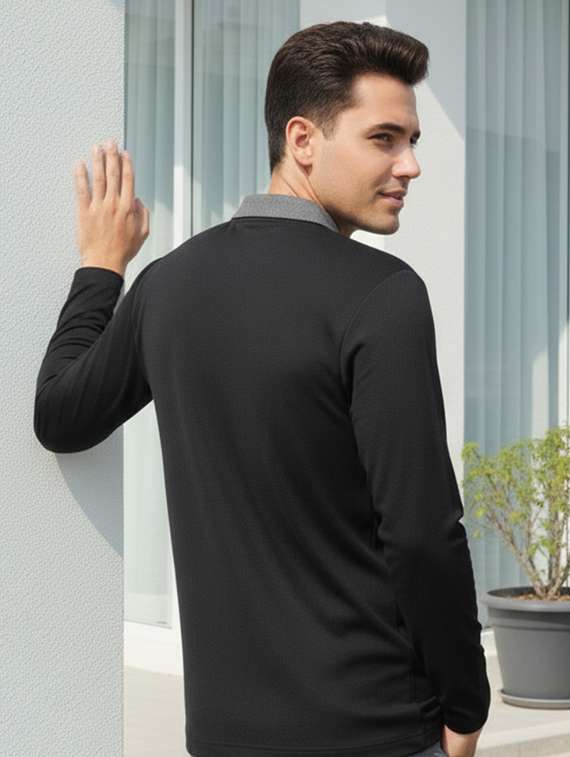 men textured long sleeve regular fit t-shirt - 22240650 -  Standard Image - 2