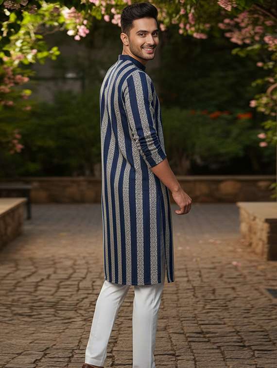 men self design mandarin neck long kurta - 22240659 -  Standard Image - 2