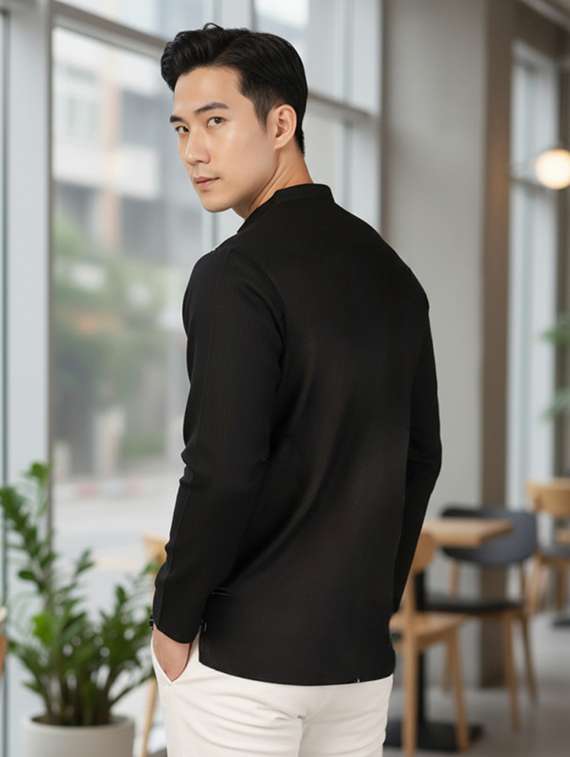 men solid with work mandarin neck short kurta - 22240664 -  Standard Image - 2