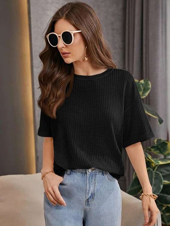 women solid short sleeve oversized t-shirt