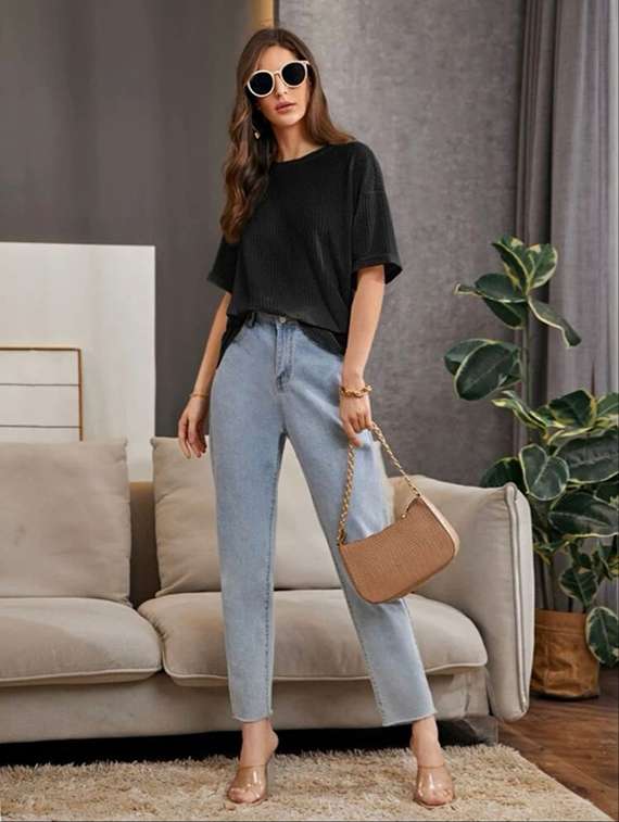 women solid short sleeve oversized t-shirt - 22240668 -  Standard Image - 2