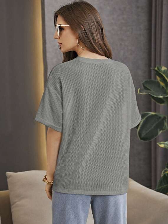 women solid short sleeve oversized t-shirt - 22240670 -  Standard Image - 2