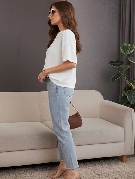 women solid short sleeve oversized t-shirt - 22240673 -  Standard Image - 2