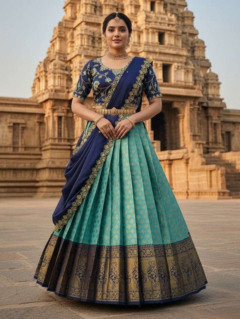 women self design south indian style unstitched lehenga choli