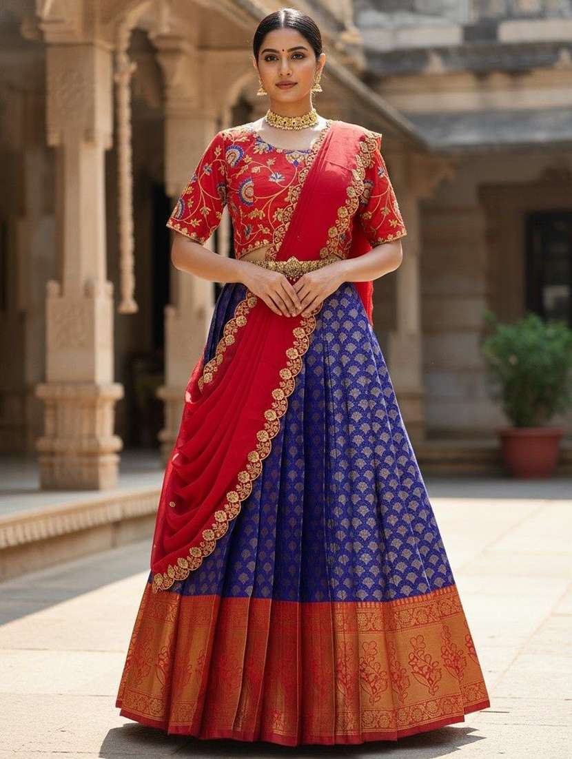 women self design south indian style unstitched lehenga choli