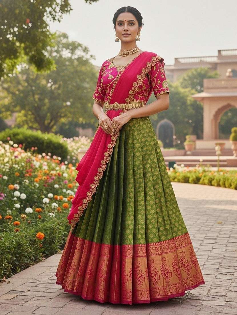 women self design south indian style unstitched lehenga choli