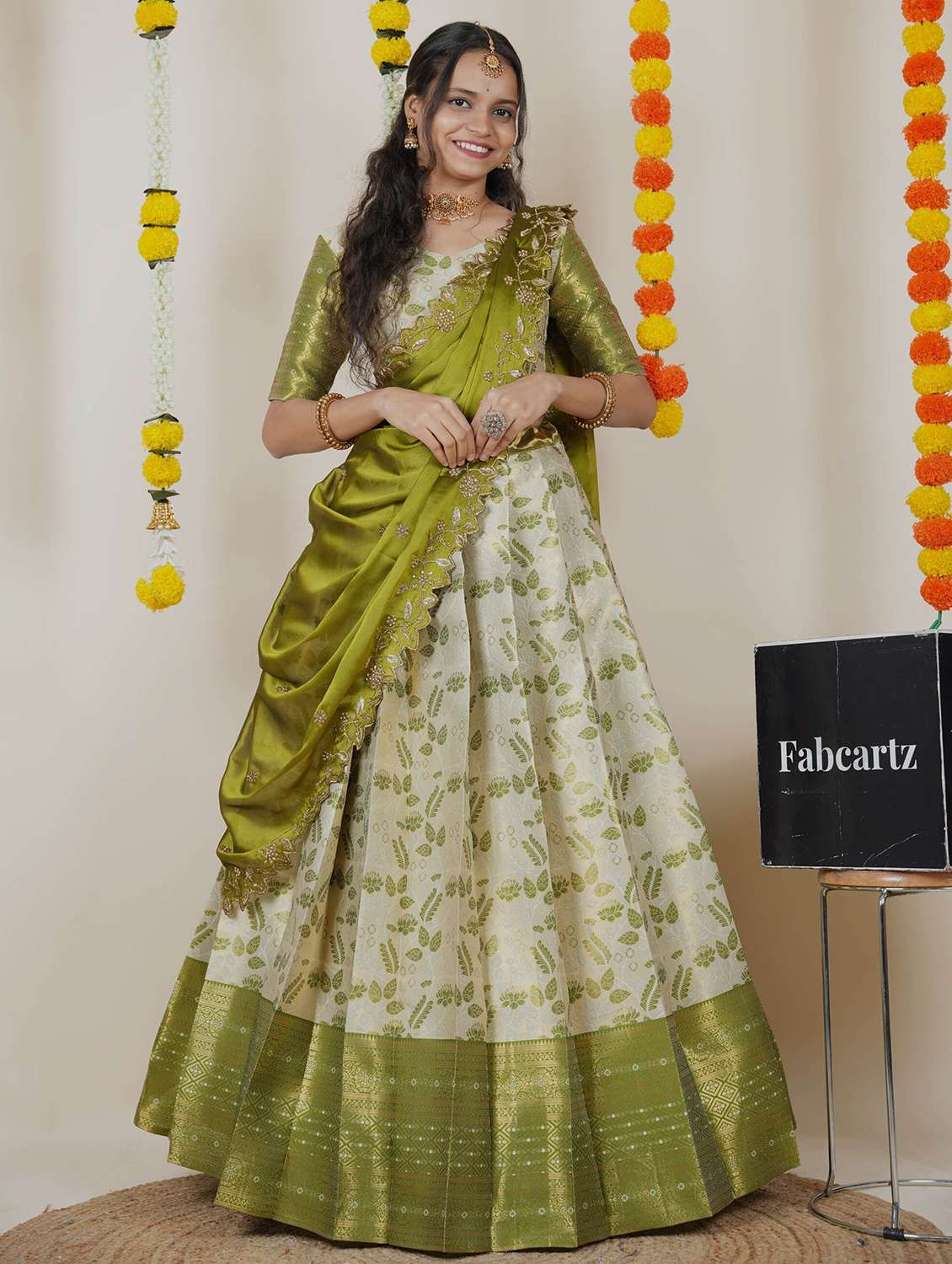 women self design south indian style unstitched lehenga choli