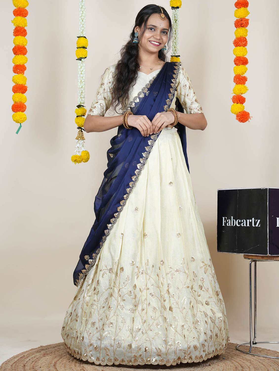 women solid with work unstitched lehenga choli