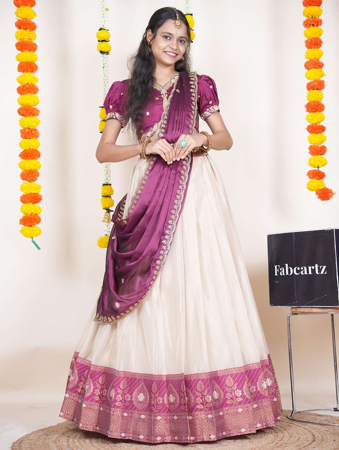 women self design south indian style unstitched lehenga choli