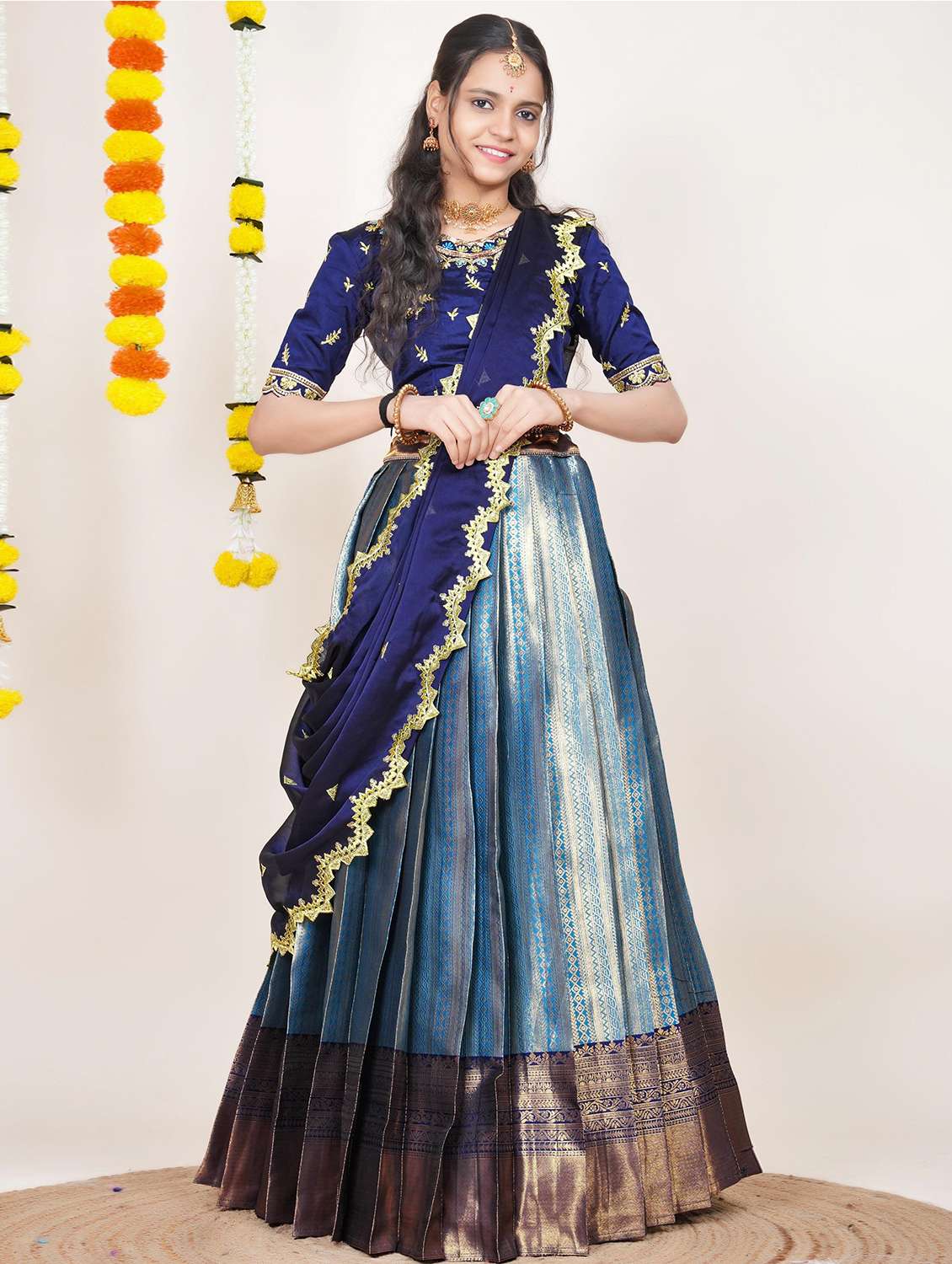 women self design south indian style unstitched lehenga choli