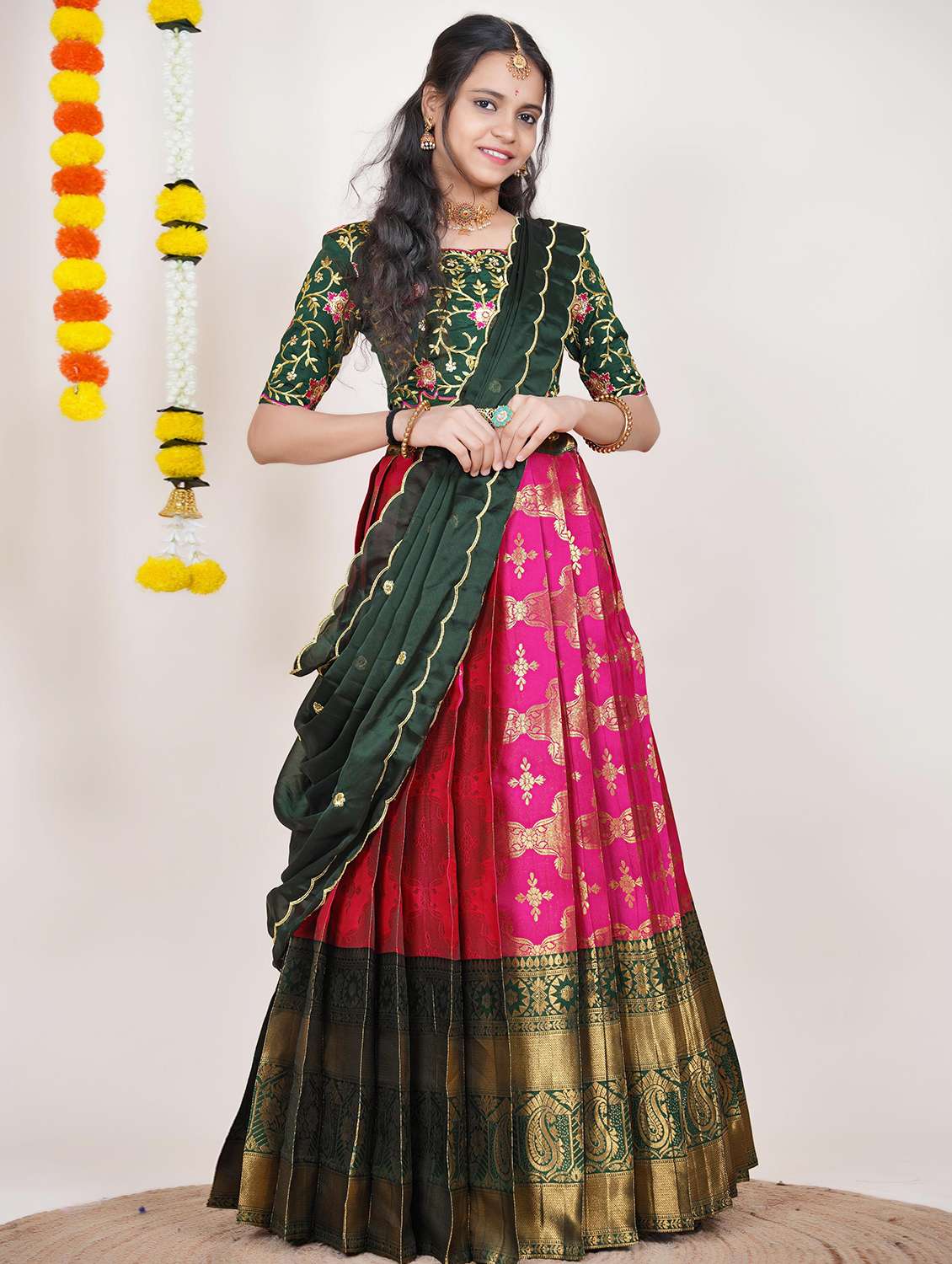 women self design south indian style unstitched lehenga choli