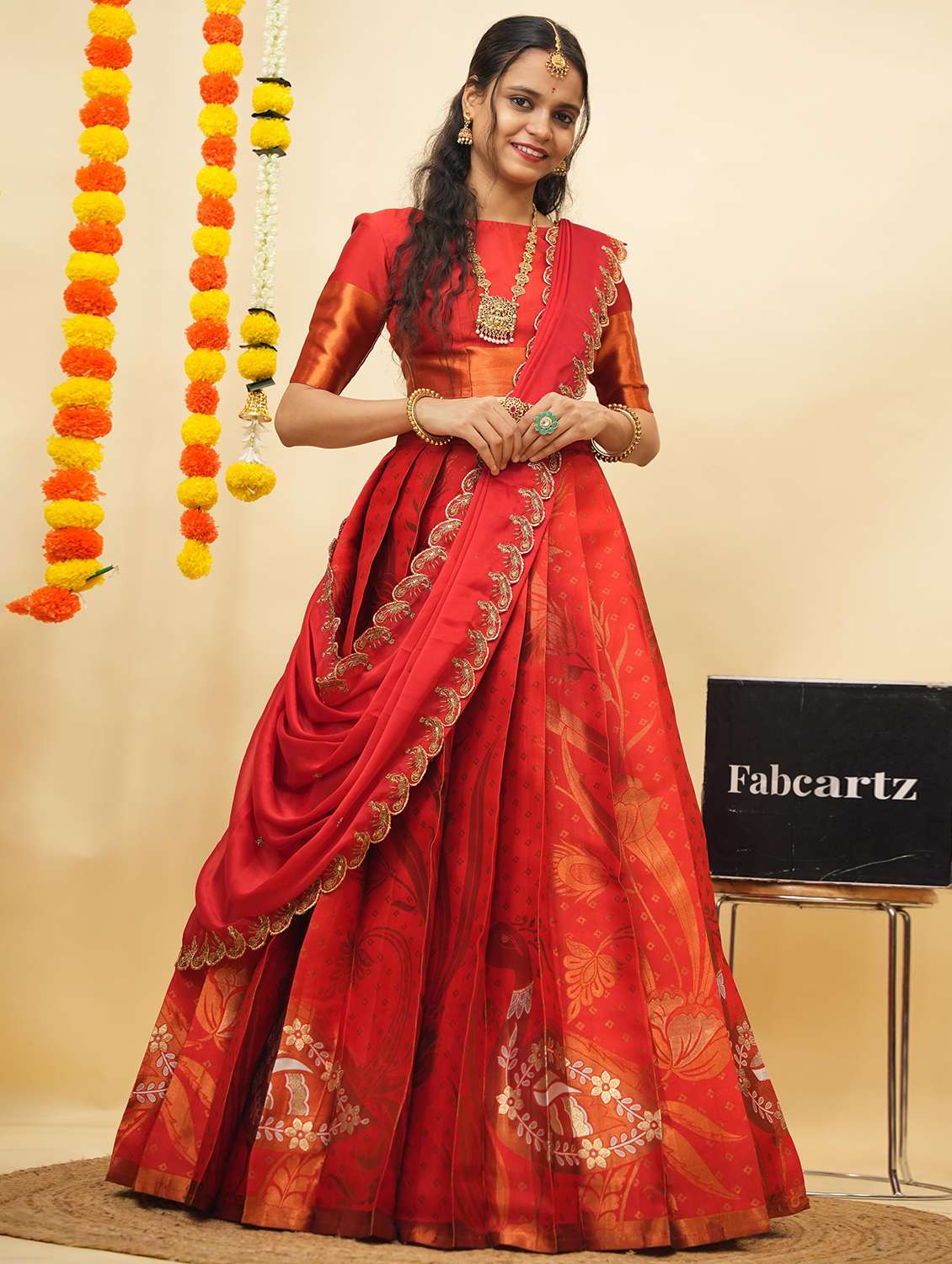 women self design south indian style unstitched lehenga choli