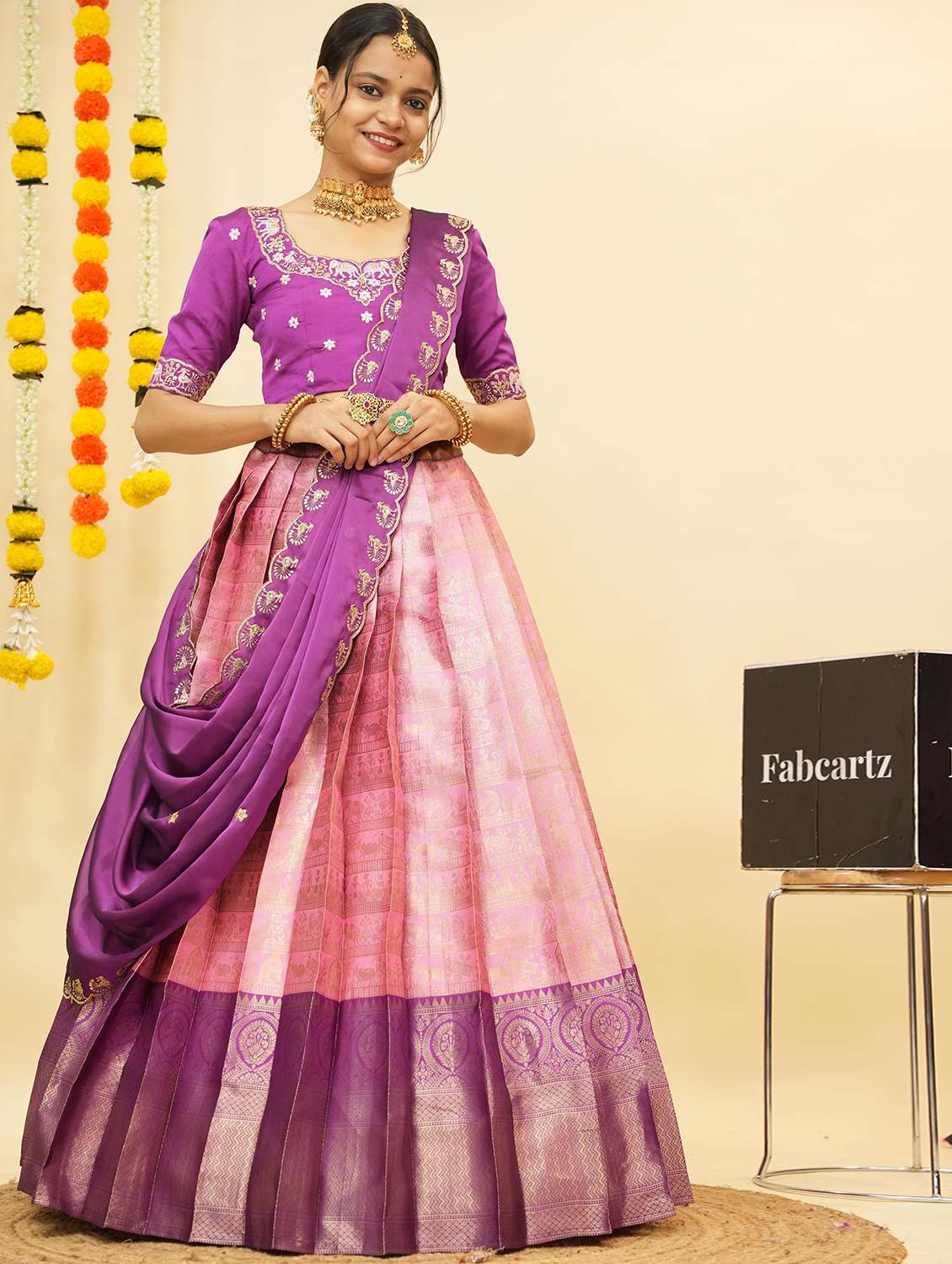 women self design south indian style unstitched lehenga choli