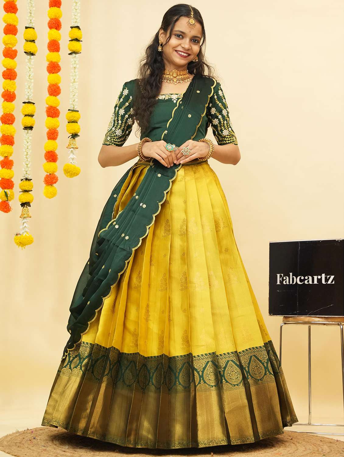 women self design south indian style unstitched lehenga choli