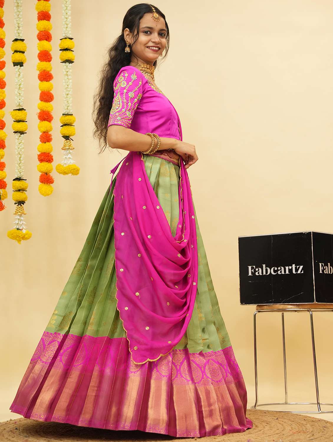 women self design south indian style unstitched lehenga choli - 22240775 -  Standard Image - 2