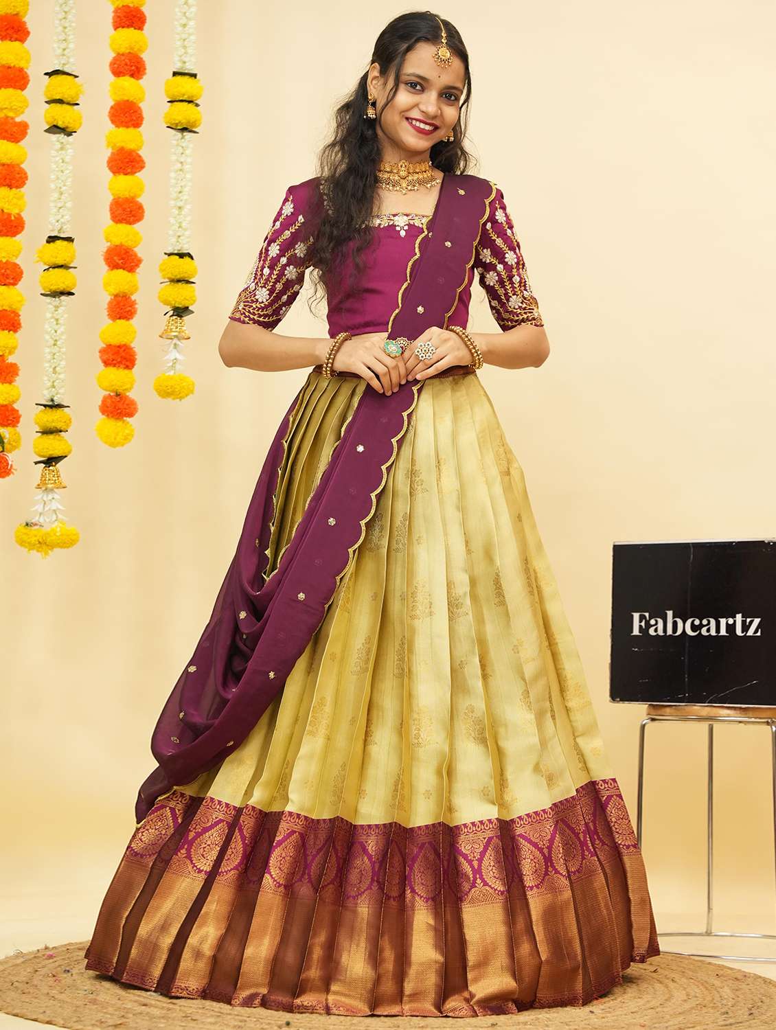women self design south indian style unstitched lehenga choli