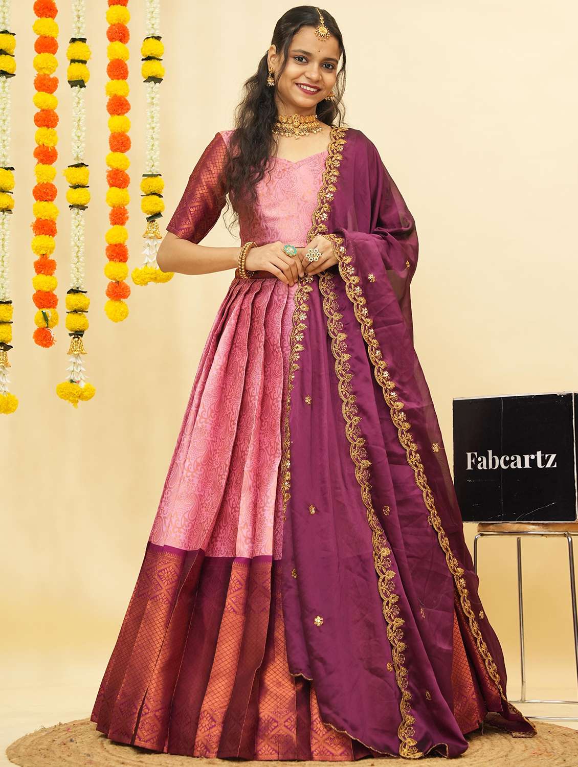 women self design south indian style unstitched lehenga choli