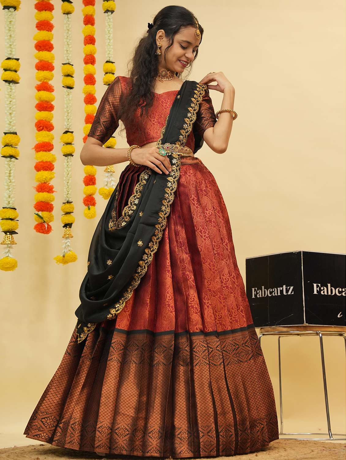 women self design south indian style unstitched lehenga choli - 22240780 -  Standard Image - 2