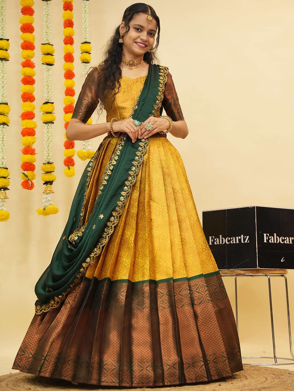 women self design south indian style unstitched lehenga choli