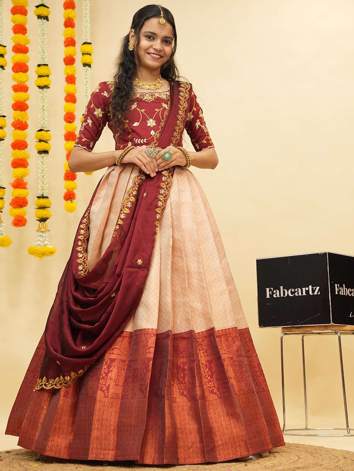 women self design south indian style unstitched lehenga choli