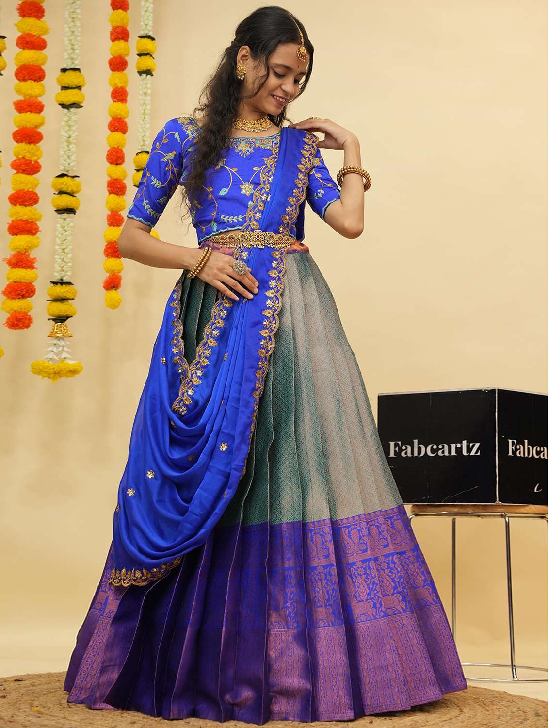 women self design south indian style unstitched lehenga choli