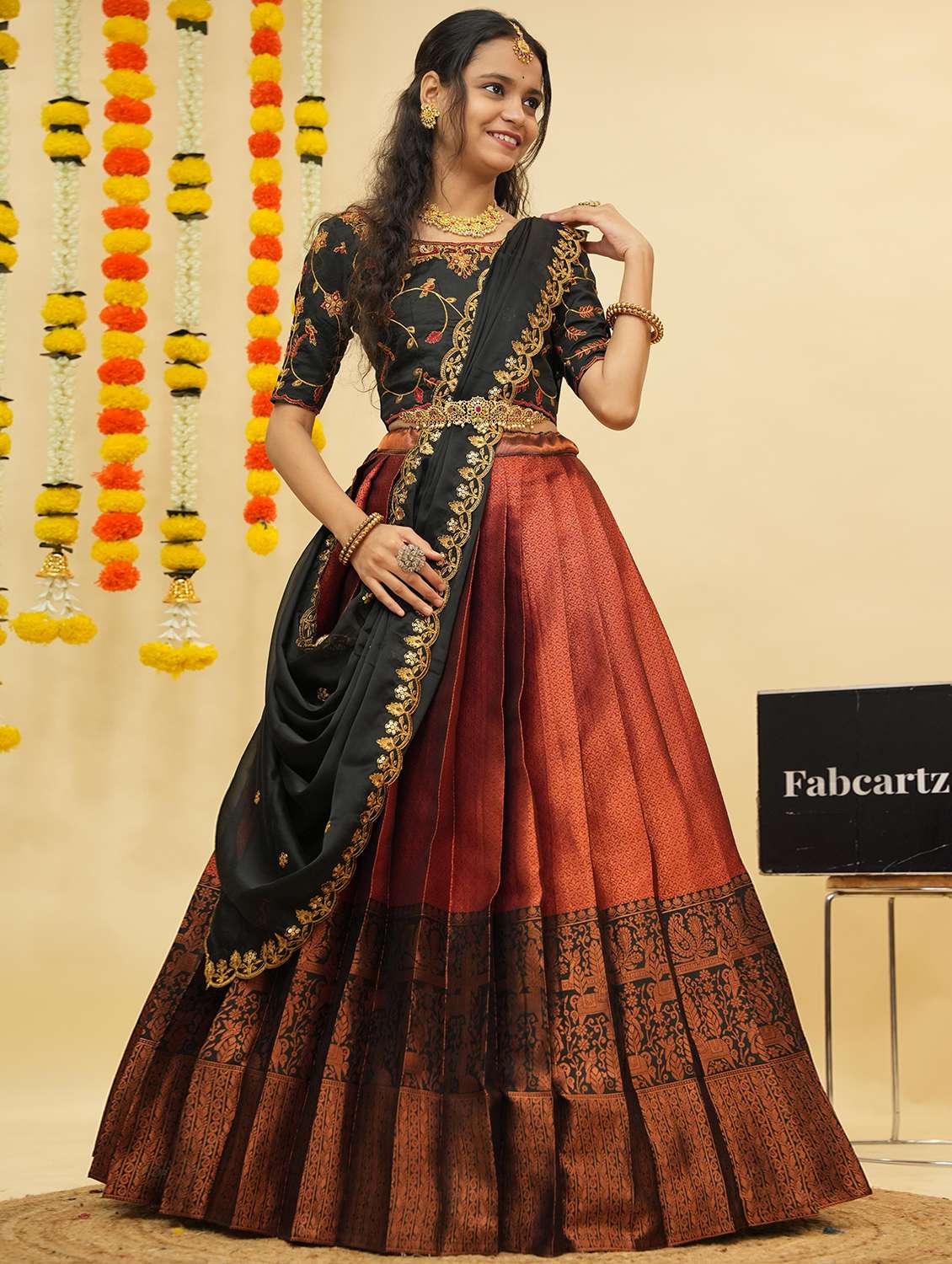 women self design south indian style unstitched lehenga choli