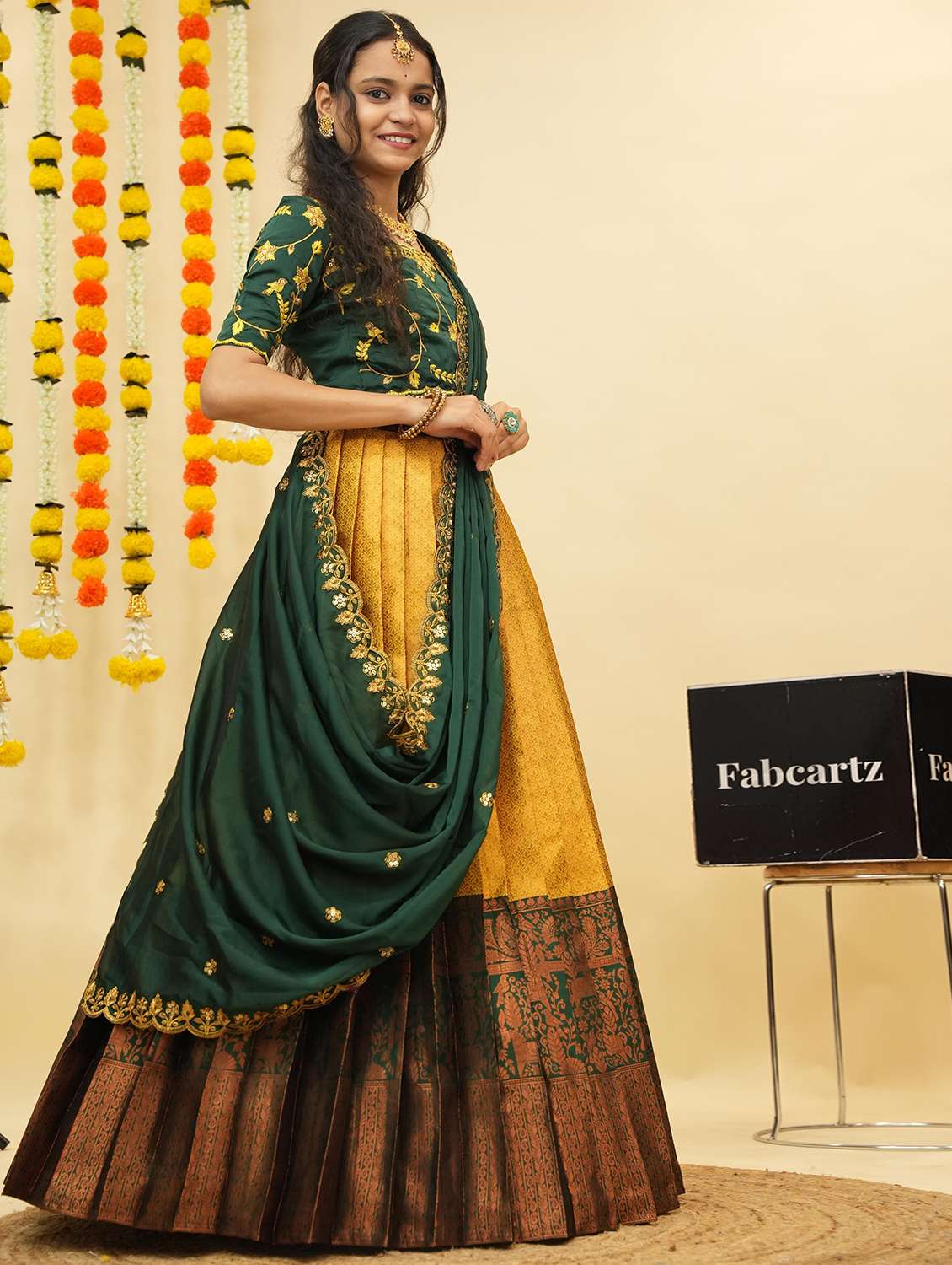 women self design south indian style unstitched lehenga choli - 22240795 -  Standard Image - 2