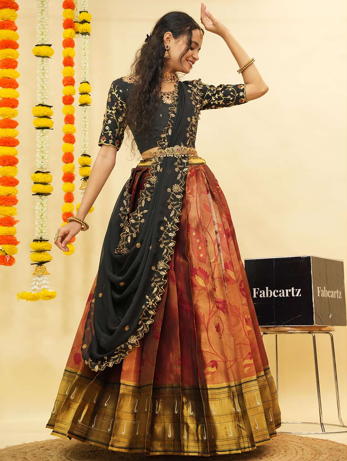 women self design south indian style unstitched lehenga choli - 22240797 -  Standard Image - 2